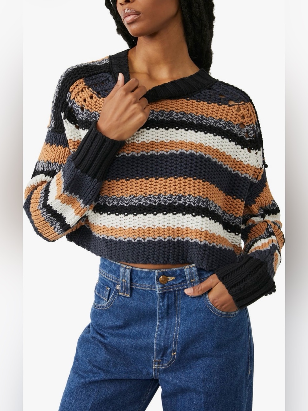 Free People Devon Striped Sweater in Sunflower Seed Combo